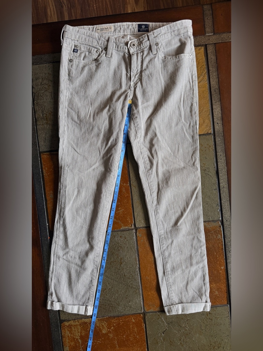 Adriano goldschmied cigarette roll up pin stripe pant 27r cotton preppy stilt
